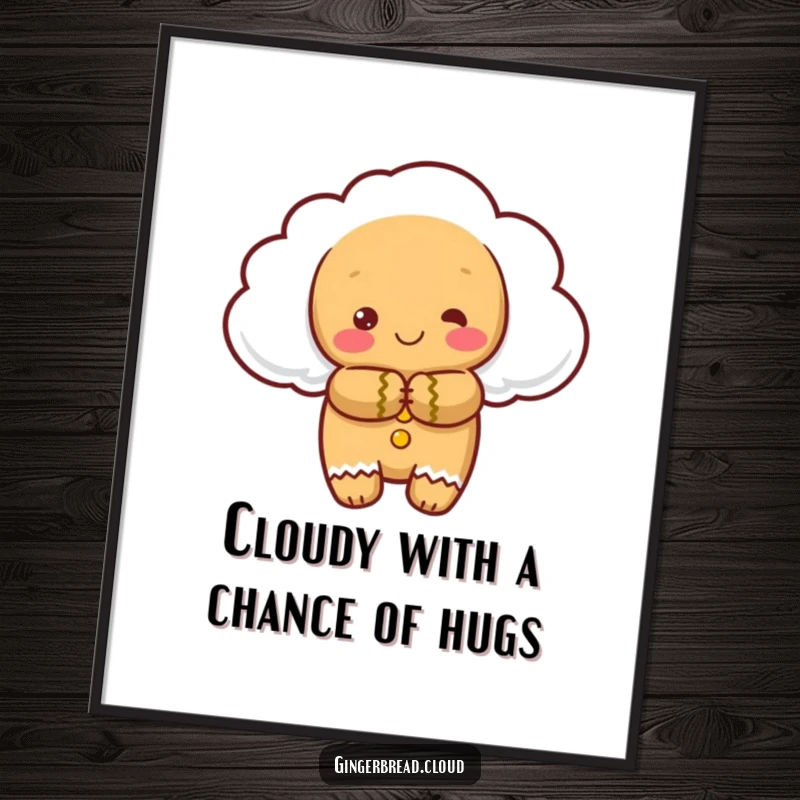 Funny Free Printable Wall Art of a cloud gingerbread character extending its arms for a warm, inviting hug.