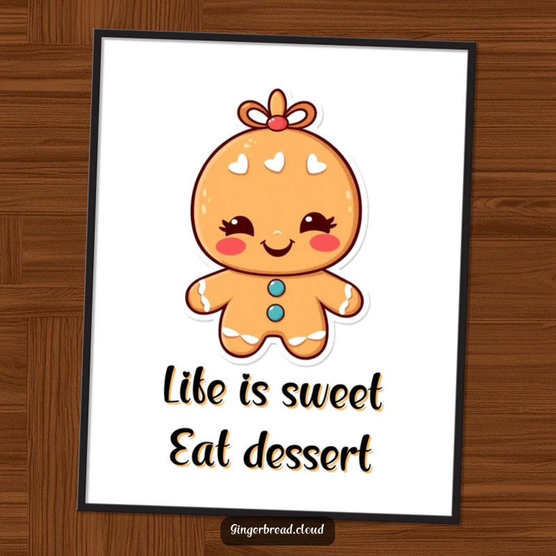 Free Printable wall art featuring a charming gingerbread man with a wide smile and a playful wink, adding cheer.