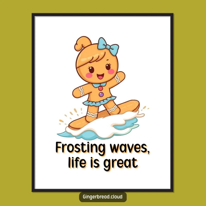 Free Printable Wall Art: Funny Gingerbread Girl Surfing Frosting - Decor Download
