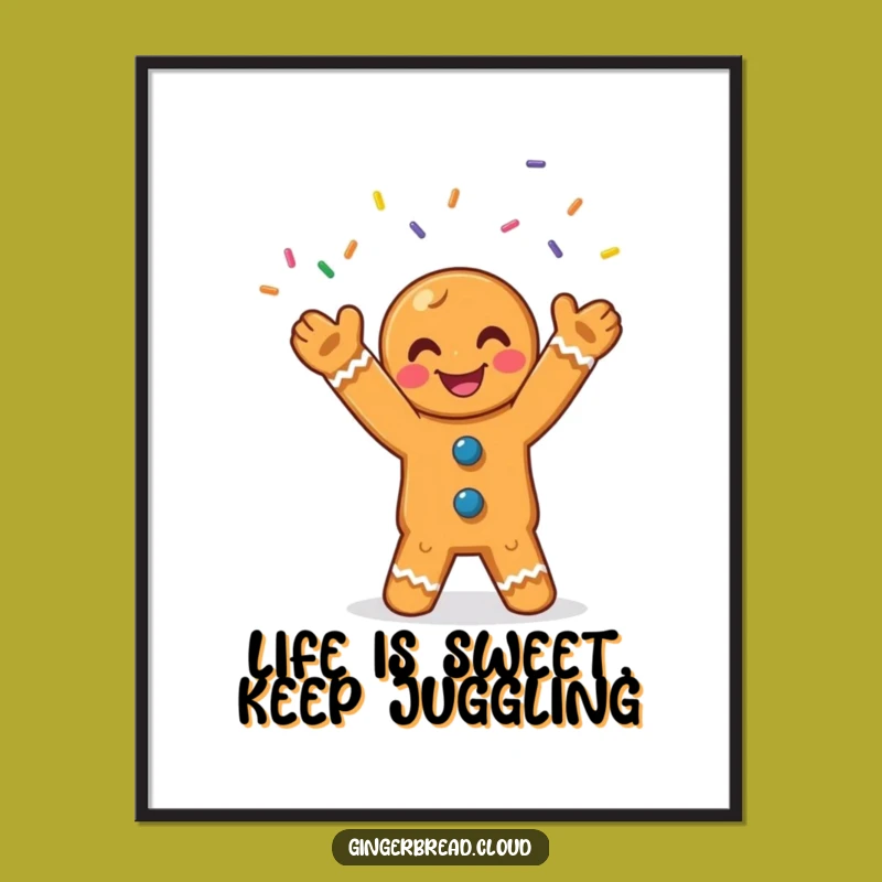 Funny Free Printable Wall Art: Juggling Gingerbread Man, Sprinkle Decor Downloadable