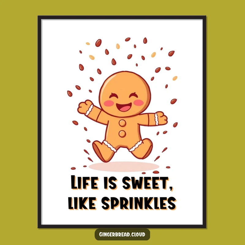 Funny Free Printable Wall Art: Gingerbread Man Sprinkle Leap Downloadable Art