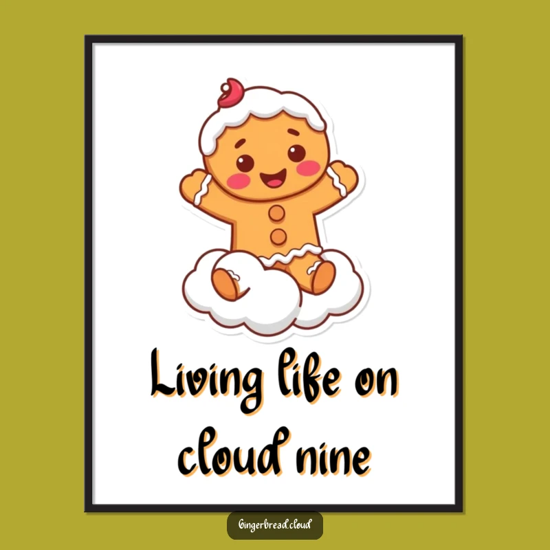 Free Printable Wall Art Gingerbread Man Cloud Jump, Whimsical Downloadable Decor
