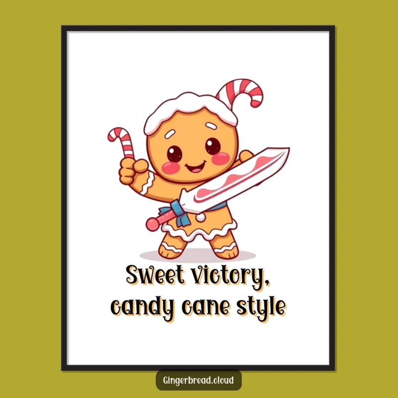 Free Printable Wall Art: Funny Gingerbread Candy Cane Sword Heroic Downloadable Decor