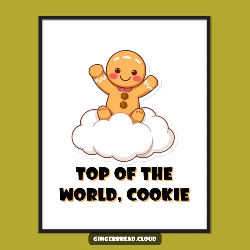 Free Printable Wall Art: Gingerbread Cloud Waving, Funny Downloadable Art for Home!