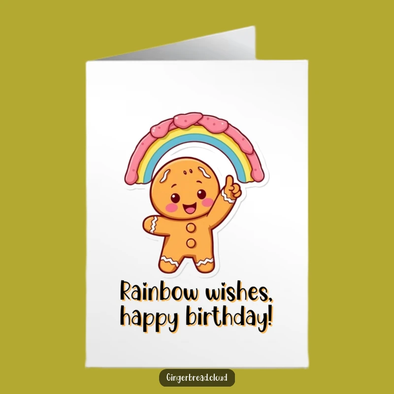 Excited Free Printable Birthday Card: Gingerbread Rainbow Icing - Happy Wishes