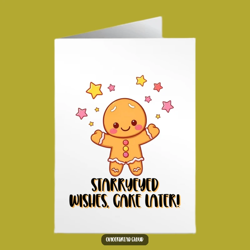 Free Printable Birthday Card: Funny Cloud Gingerbread Juggling Stars - Downloadable Gift!