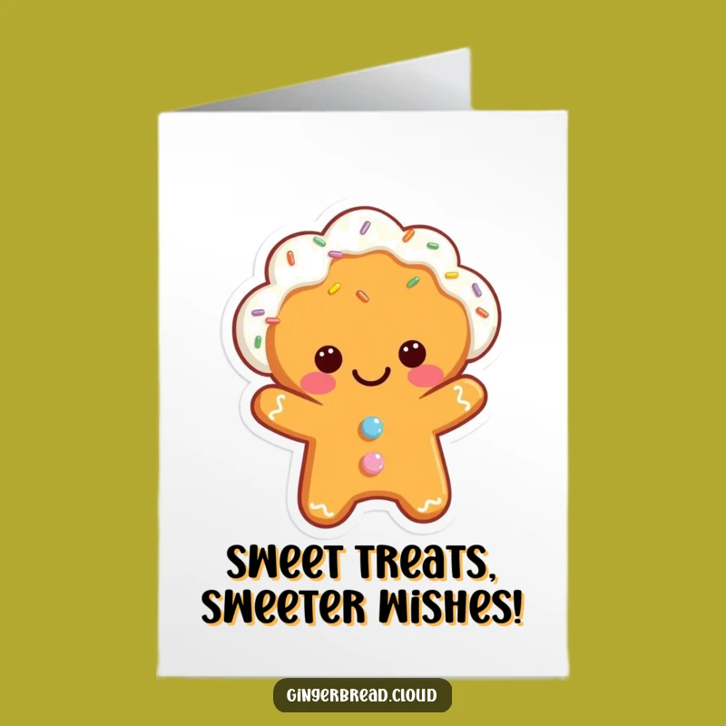 Free Printable Birthday Card: Funny Gingerbread Cloud Character Smiling - Downloadable Gift