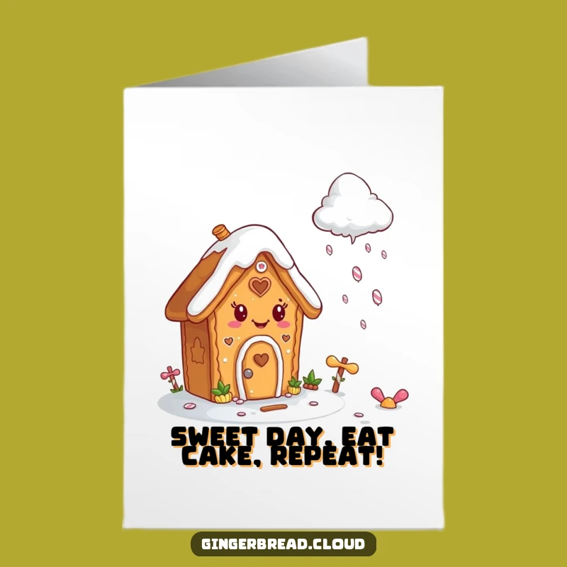 Free Printable Birthday Card: Funny Gingerbread House with Candy Rain, Downloadable Gift