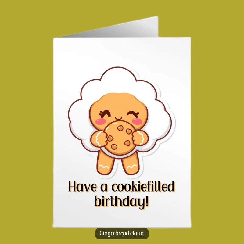 Free Printable Birthday Card: Gingerbread Cloud Winks with Cookie - Funny Downloadable Gift