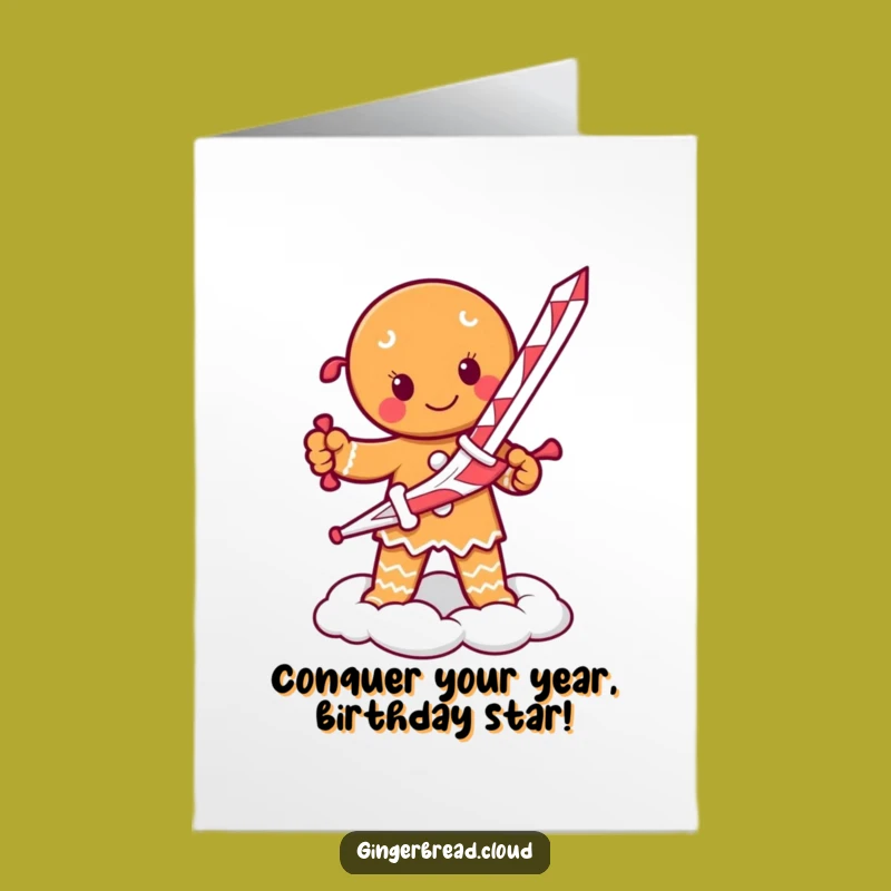 Free Printable Birthday Card: Gingerbread Warrior, Candy Sword, Funny Downloadable Gift
