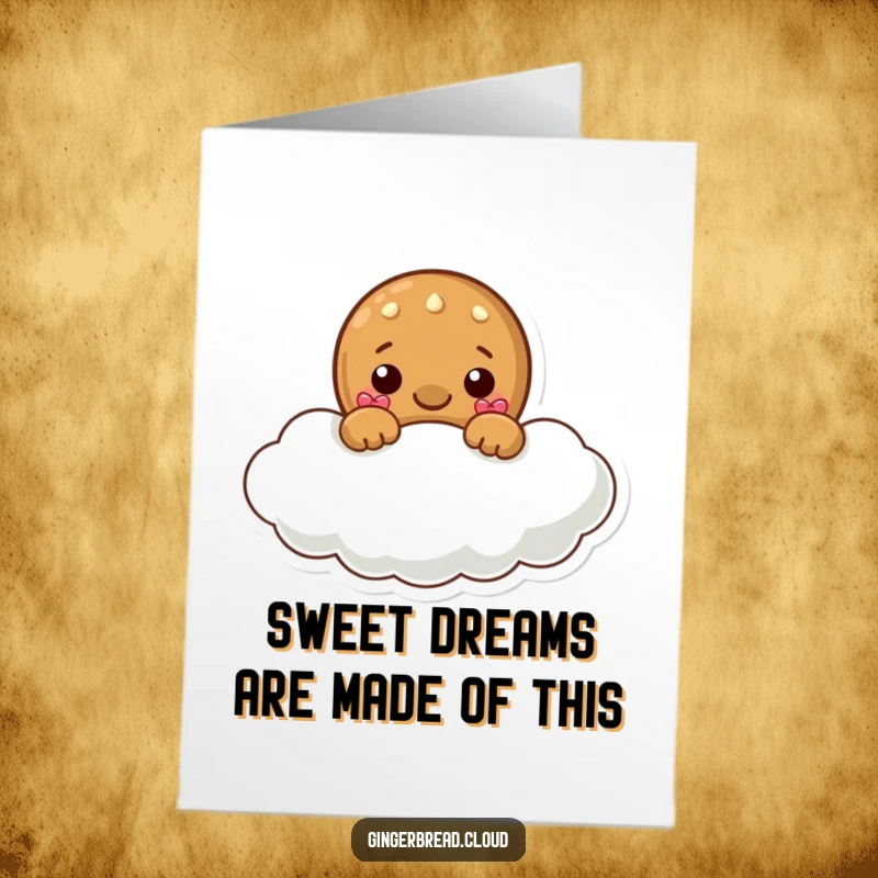 Funny Free Printable Birthday Card: A playful gingerbread character peeking from behind a fluffy cloud.