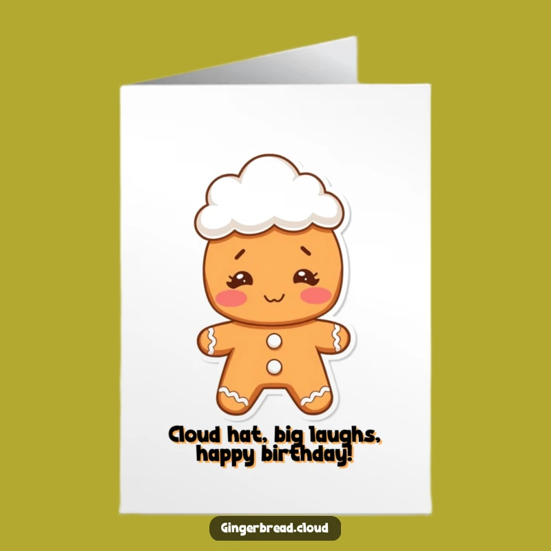 Funny Free Printable Birthday Card: Gingerbread Face Cloud Hat - Instant Download Laughs