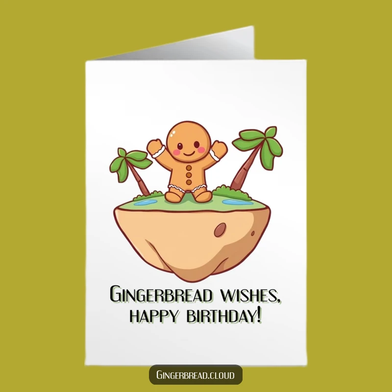 Free Printable Gingerbread Birthday Card: Whimsical Island Wave for Fun