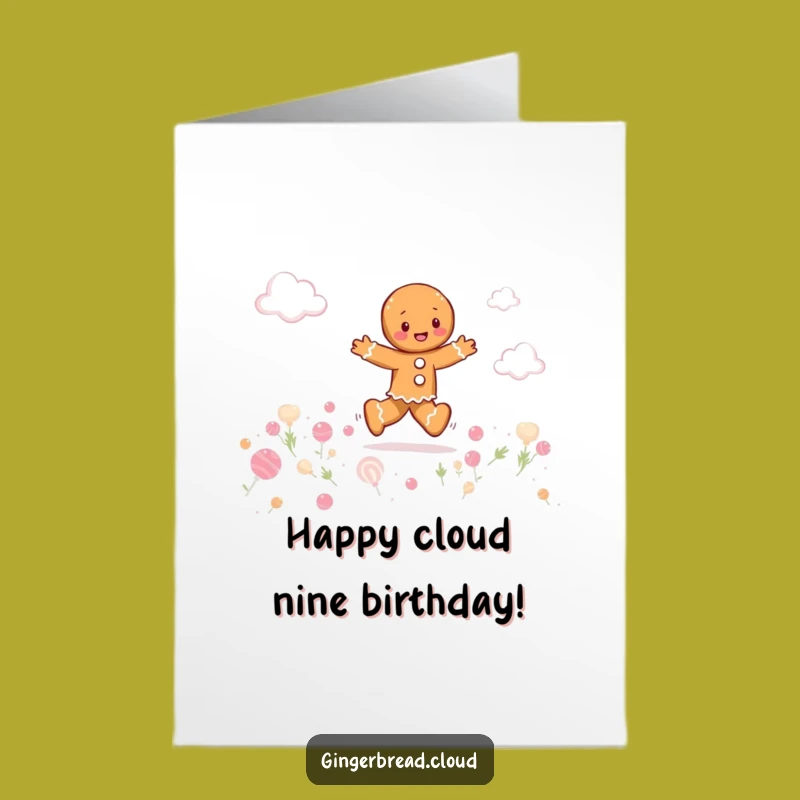 Free Printable Birthday Card: Gingerbread Candy Cloud Skipper - Funny Downloadable Gift