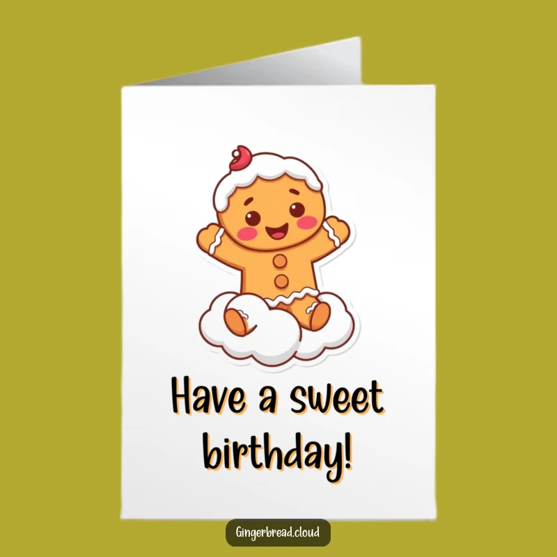 Free Printable Gingerbread Man Cloud Jump Birthday Card, Whimsical Downloadable Greeting
