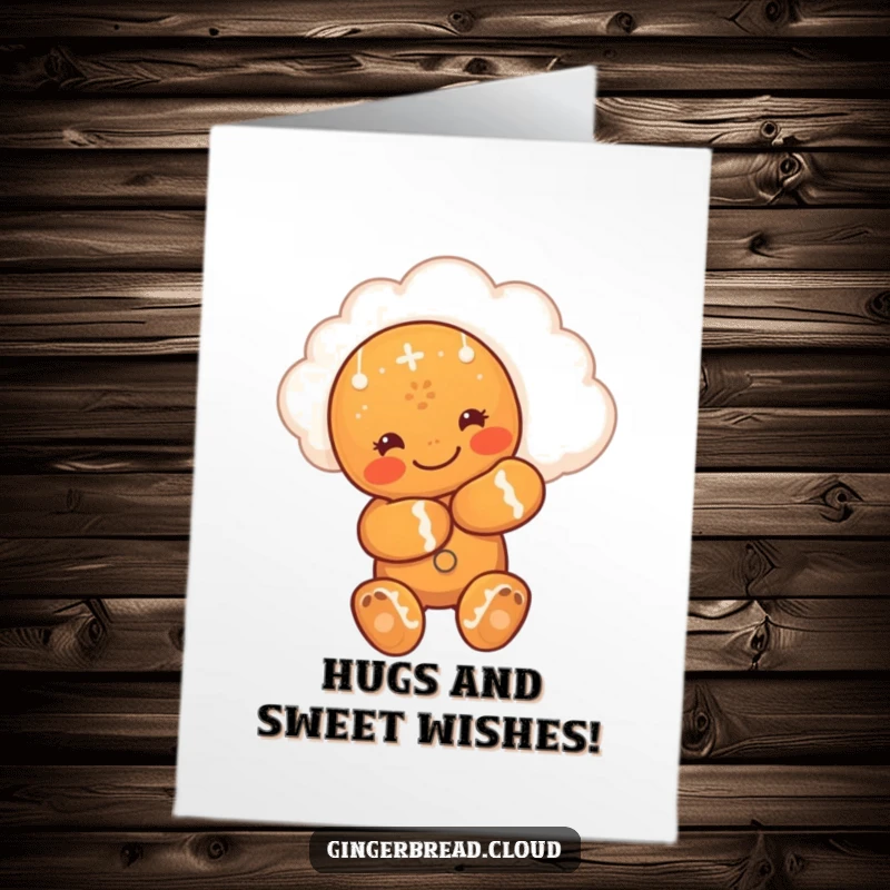 Funny Free Printable Birthday Card: A cute gingerbread man giving a big hug to a smiling, fluffy cloud for a birthday.