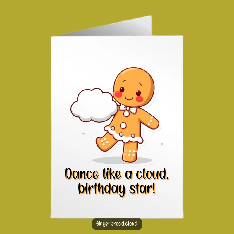 Joyful Free Printable Birthday Card: Gingerbread Dancing Cloud Partner - Fun Download