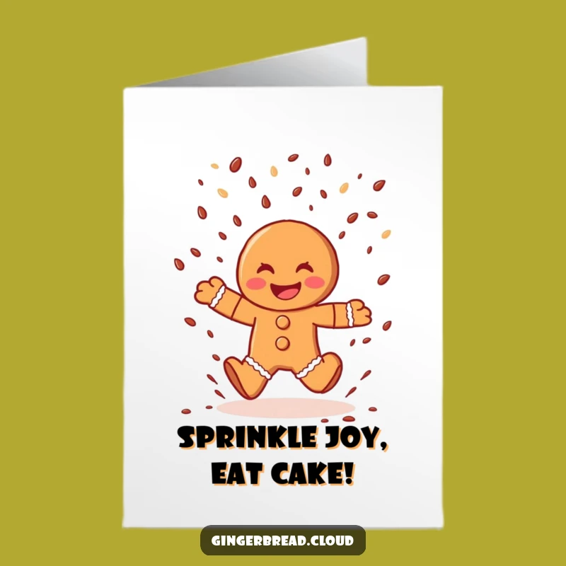 Free Printable Birthday Card: Funny Gingerbread Man Sprinkle Leap Downloadable Gift
