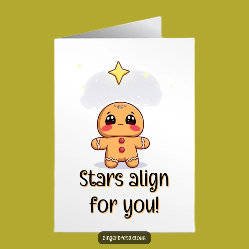 Free Printable Birthday Card: Wide-Eyed Gingerbread Starry Sky Funny Design