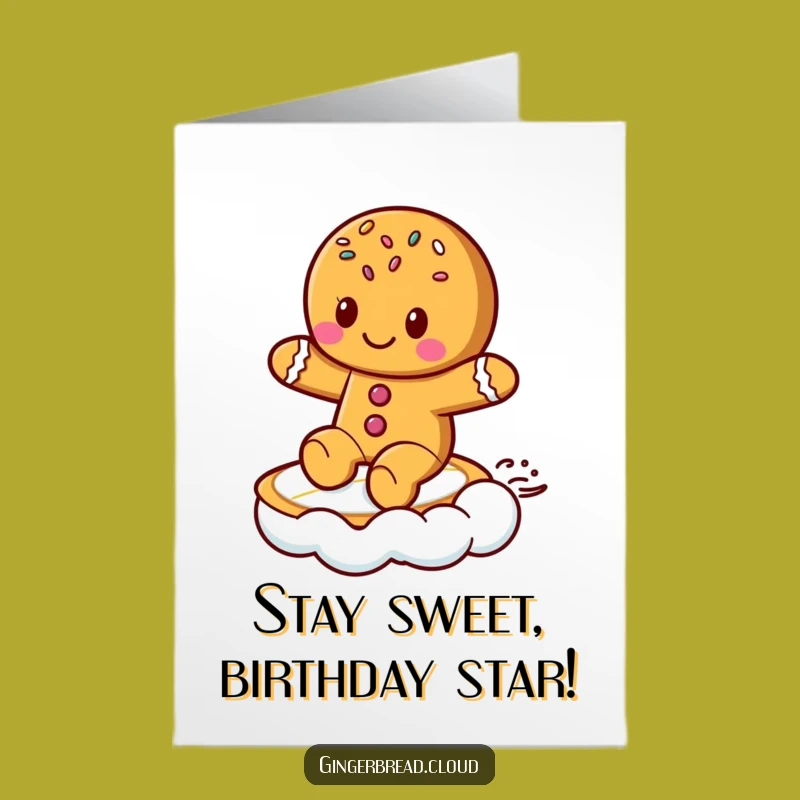 Free Printable Gingerbread Cookie Cloud Surf Birthday Card, Fun Downloadable Greeting