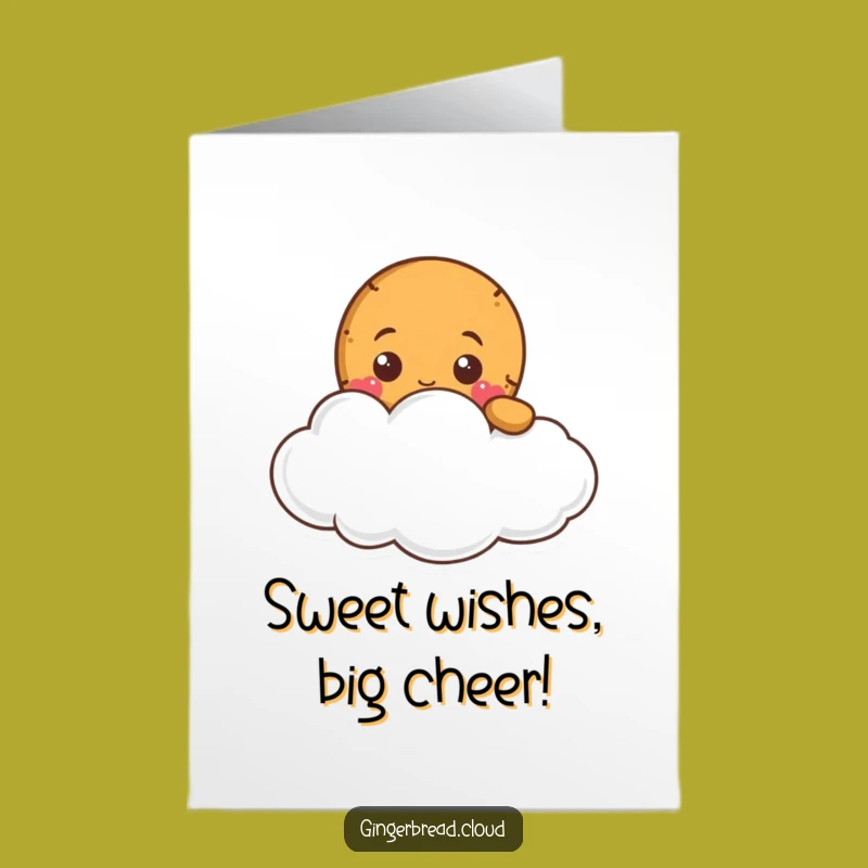 Free Printable Birthday Card: Funny Gingerbread Peeking Cloud Design Downloadable Gift
