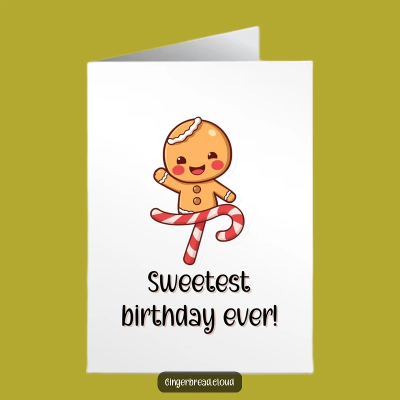 Free Printable Birthday Card: Gingerbread Candy Cane Balance - Funny Downloadable Gift
