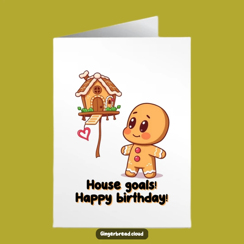 Whimsical Free Printable Birthday Card: Gingerbread Eyes Floating House - Dreamy Wishes