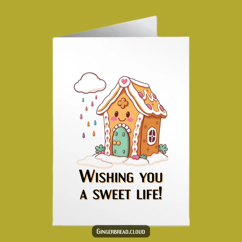 Free Printable Gingerbread House Candy Cloud Birthday Card, Sweet Downloadable Greeting