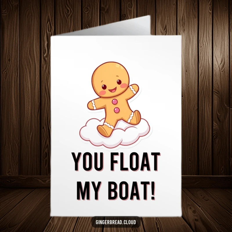 Funny Free Printable Congrats Card: A cheerful gingerbread person skipping joyfully on a white cloud, celebrating success.