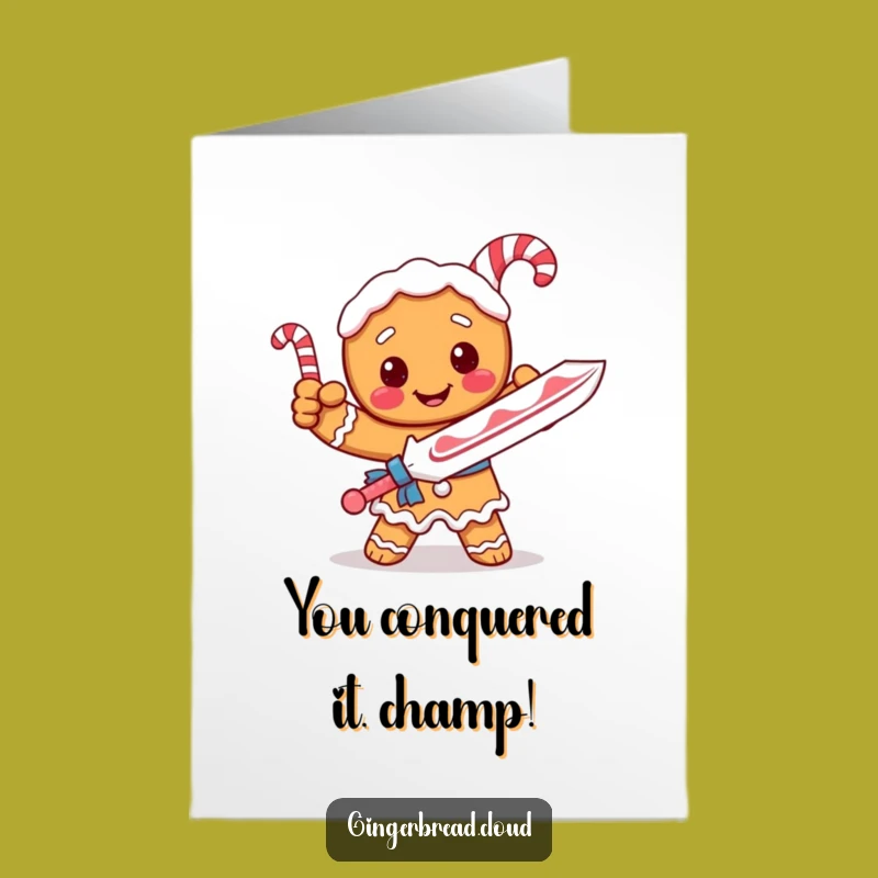 Free Printable Congrats Card: Gingerbread Hero Candy Cane Sword Victory Gift