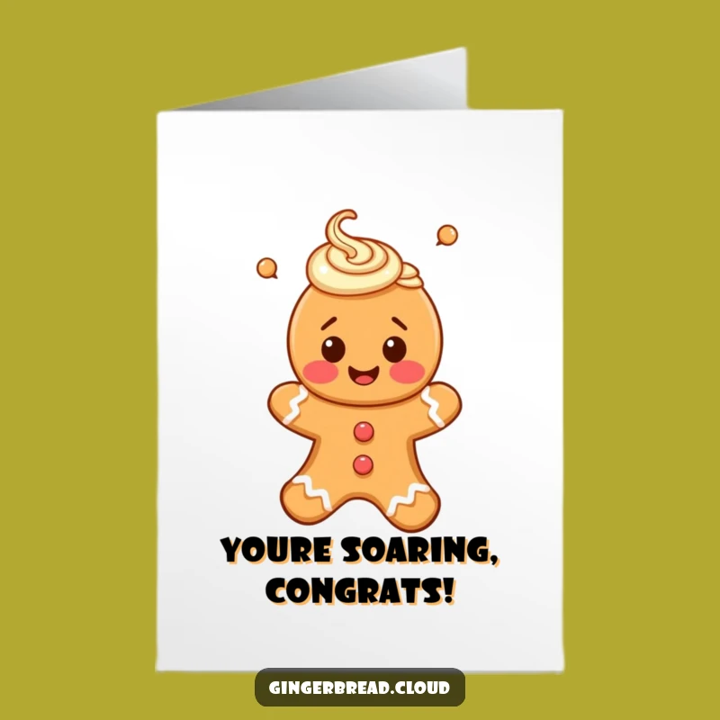 Free Printable Congrats Card: Happy Floating Gingerbread - Celebrate Success Download