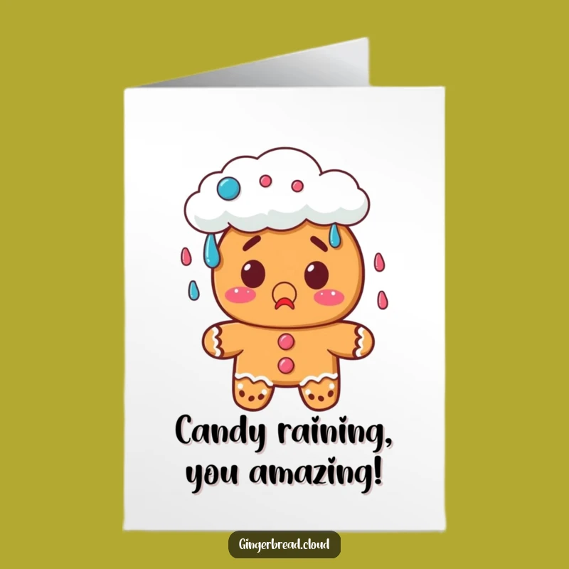 Free Printable Congrats Card: Surprised Gingerbread, Candy Rain Downloadable Gift