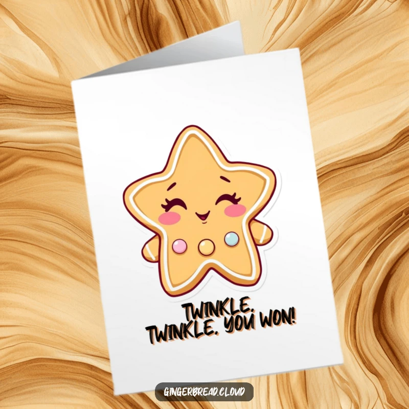 Funny Free Printable Congratulations Card showcasing a winking gingerbread star with sparkling candy buttons.