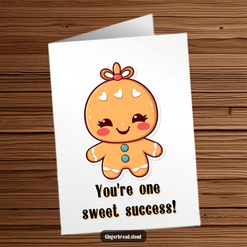 Free Printable congratulations card showing a happy gingerbread man winking, perfect for celebrating any achievement with humor.