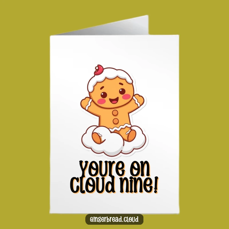 Free Printable Gingerbread Man Cloud Jump Congrats Card, Playful Downloadable Greeting