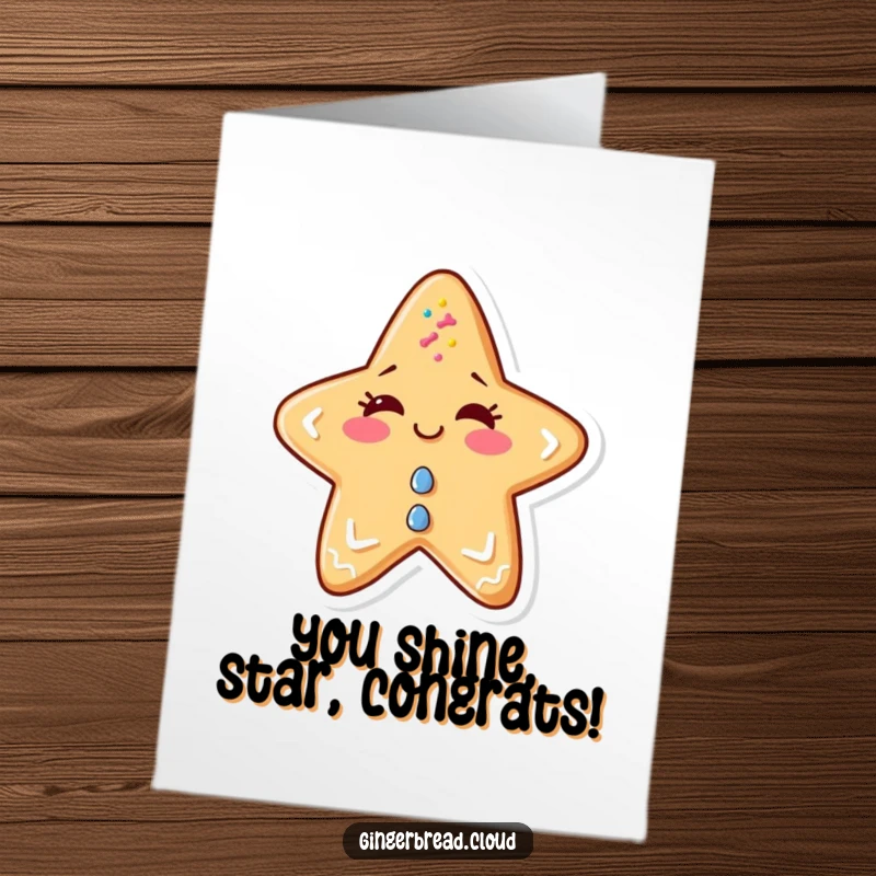 Funny Free Printable Congratulations Card: A gingerbread star character with sprinkles, winking mischievously.