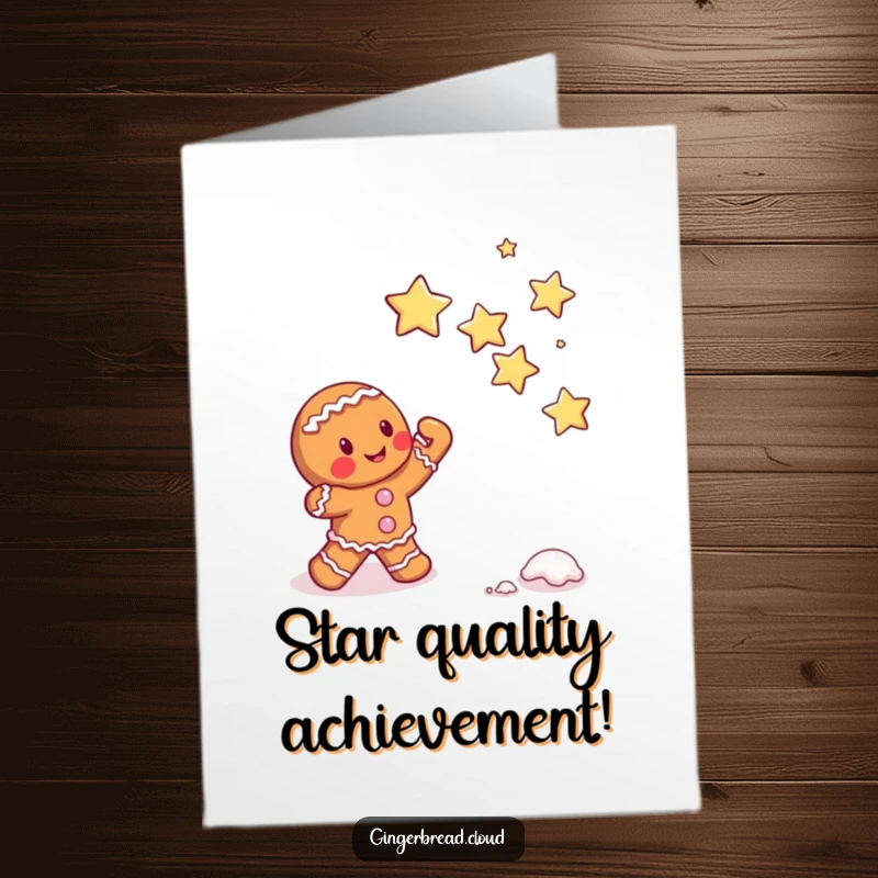Funny Free Printable Congratulations Card showing a gingerbread character reaching for falling sugar stars.