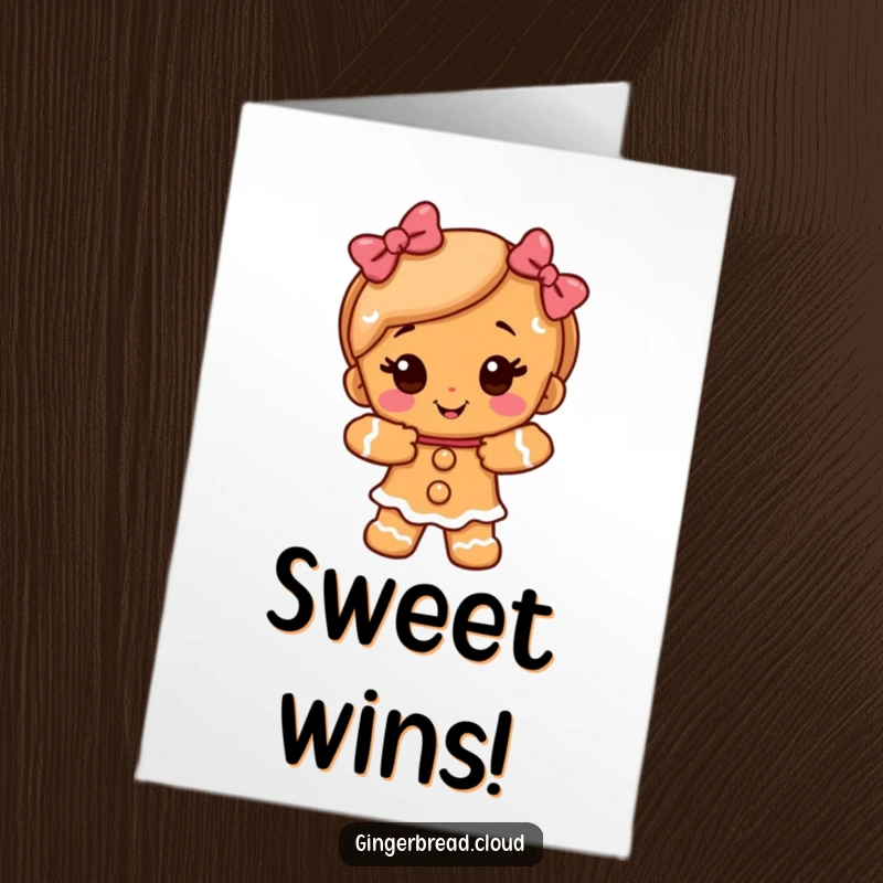 Funny Free Printable Congratulations Card showing a happy gingerbread girl character offering a warm, sugary embrace to celebrate.