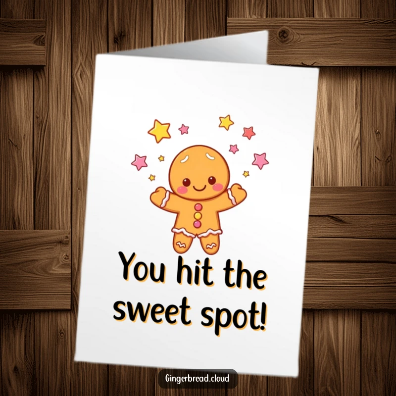Funny Free Printable Congratulations Card showing a cloud gingerbread person juggling candy stars with celebratory flair.