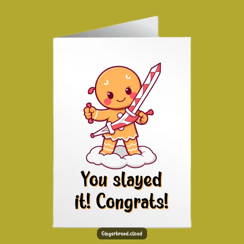 Free Printable Congrats Card: Gingerbread Victor, Candy Sword, Heroic Downloadable