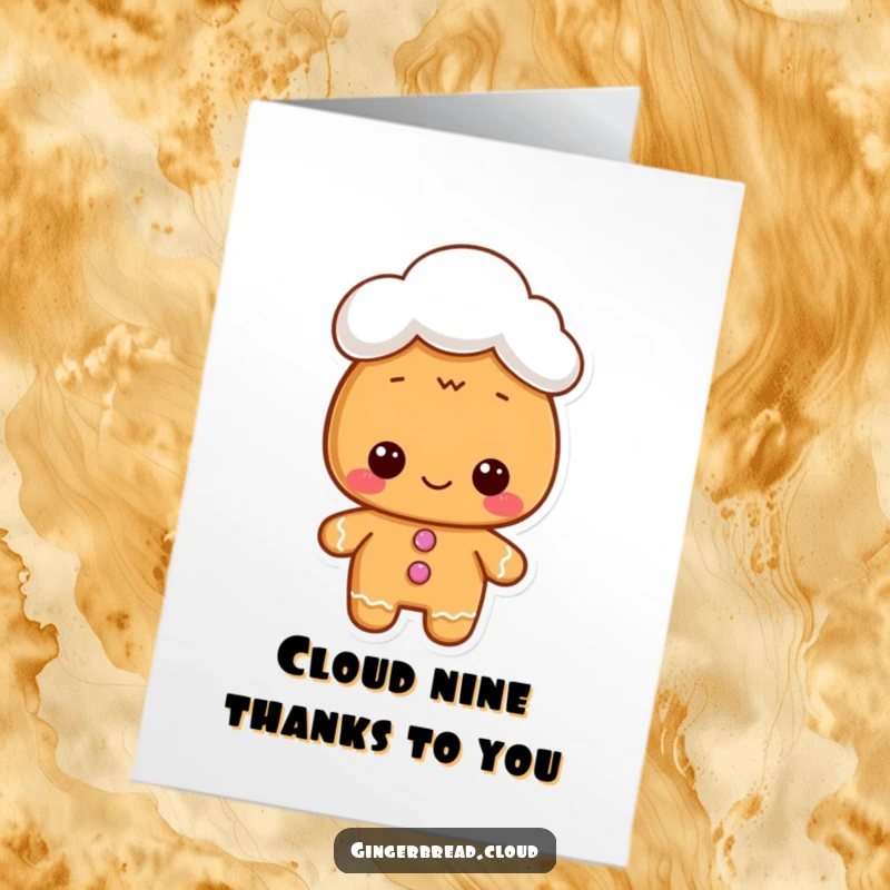Funny Free Printable Thank You Card: Gingerbread character wearing a tiny cloud hat, offering a sweet thank you.