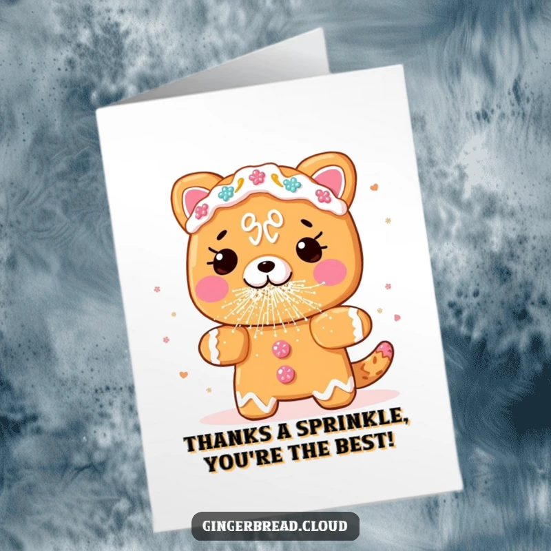 Funny Free Printable Thank You Card: A gingerbread bunny sneezes a cascade of shimmering edible glitter.