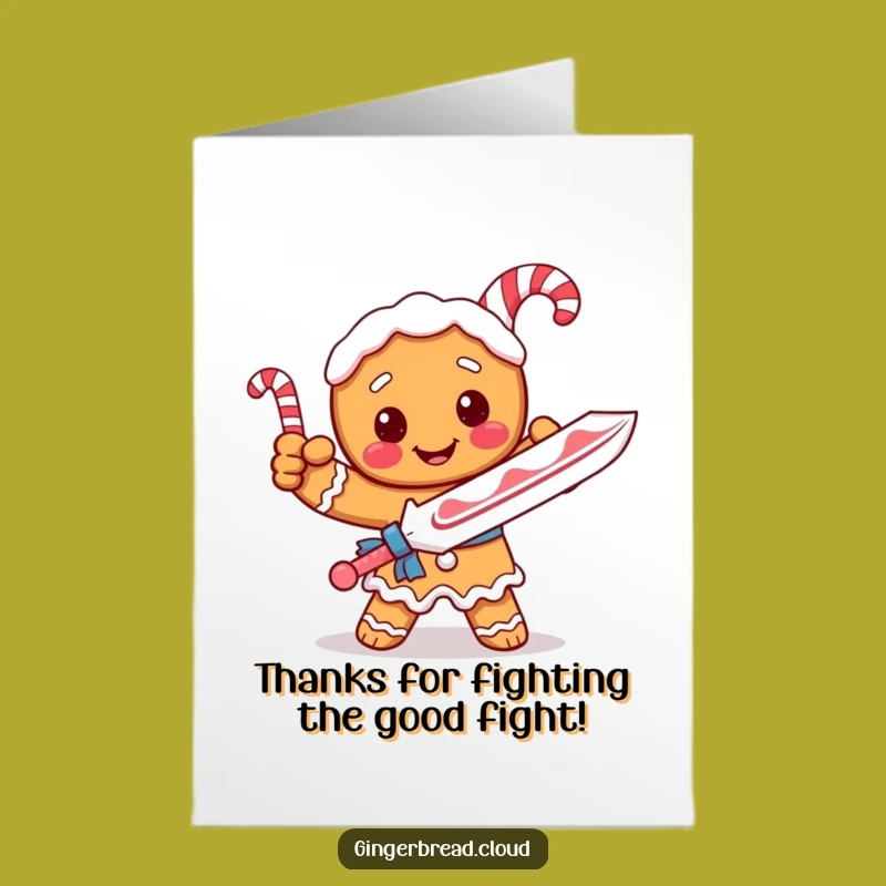 Free Printable Thank You Card: Gingerbread Champion Candy Cane Sword Gratitude Gift