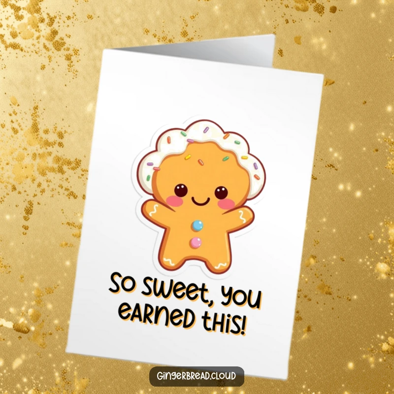 Funny Free Printable Thank You Card: A smiling gingerbread cloud character offering sweet sprinkles as thanks.
