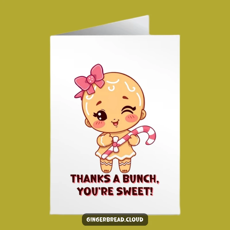 Free Printable Thank You Card: Winking Gingerbread Girl Candy Cane Funny Downloadable Gift