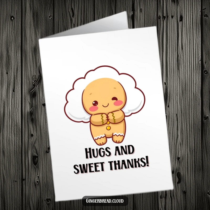 Funny Free Printable Thank You Card featuring a cloud gingerbread character offering a gentle, warm hug.