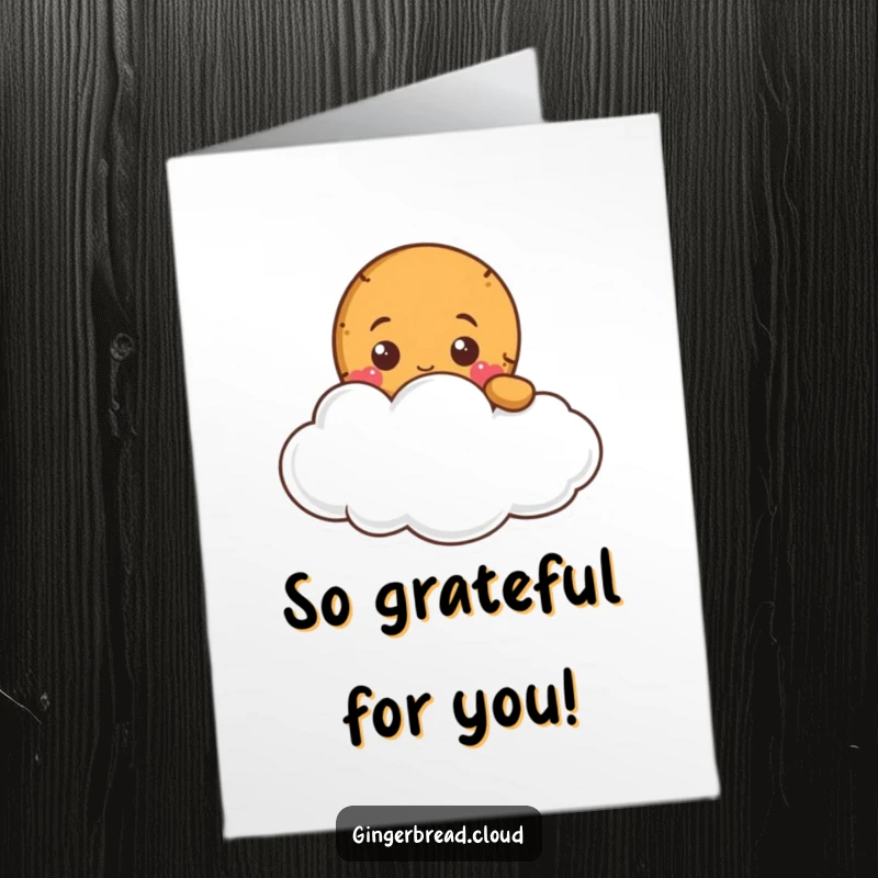 Funny Free Printable Thank You Card: Gingerbread character peeking from a soft cloud, expressing thanks with a quirky touch.