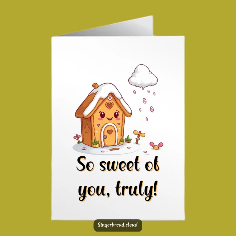 Free Printable Thank You Card: Gingerbread House & Candy Rain, Sweet Downloadable