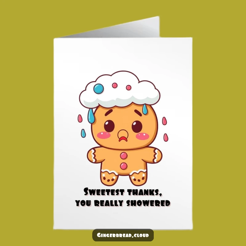 Free Printable Thank You Card: Surprised Gingerbread, Candy Rain Downloadable Gift