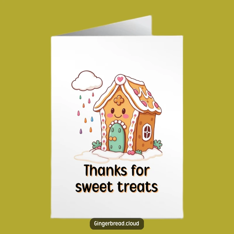 Free Printable Gingerbread House Candy Cloud Thank You Card, Cheerful Downloadable Greeting